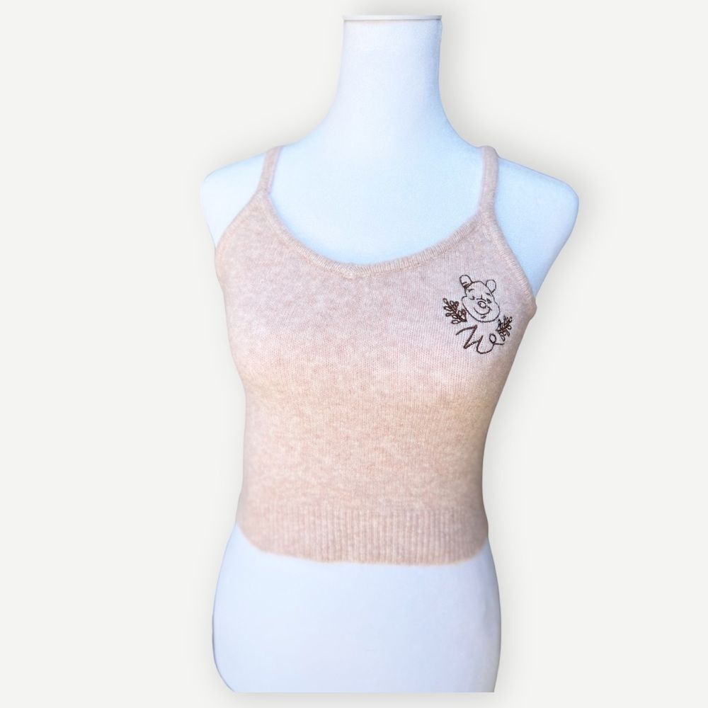 Disney Winnie the Pooh Primark Fuzzy Pink Retro Y2K Cropped Tank Top. XS.
